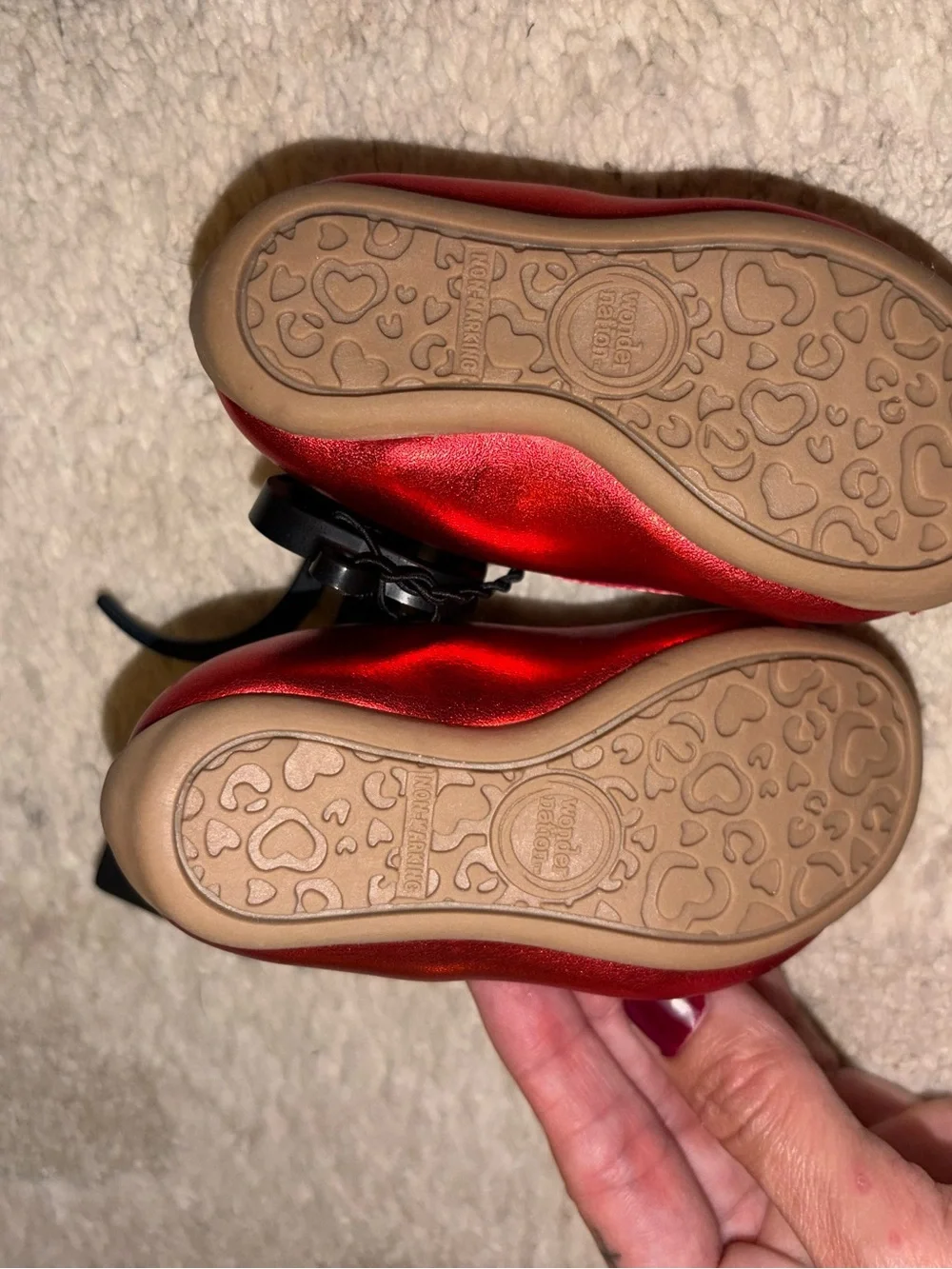 Size 2 Baby Girl wonder nation Shiny Red Girls' Mary Jane Ballet Flats with Bow